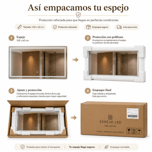 Espejo LED Touch 3 tonos Rectangular 100x60 Envia Espejos