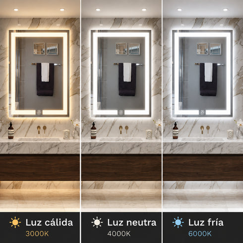 Espejo LED Touch 3 tonos Rectangular 80x60 Envia Espejos
