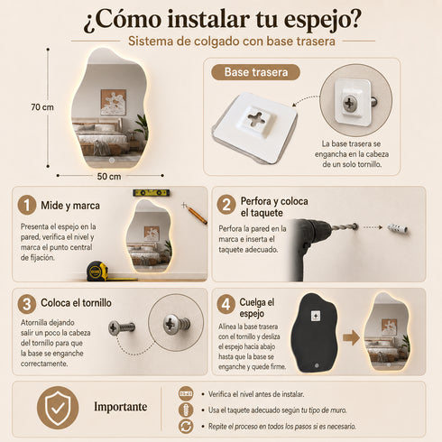 Espejo LED Touch 3 tonos amorfo 70x50 Envia Espejos