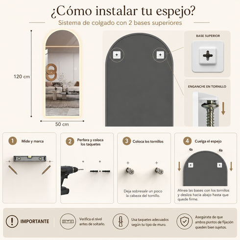 Espejo LED Touch 3 tonos Arco 120x50 Envia Espejos