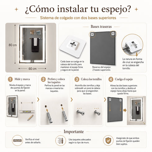 Espejo LED Touch 3 tonos Rectangular 80x60 Envia Espejos