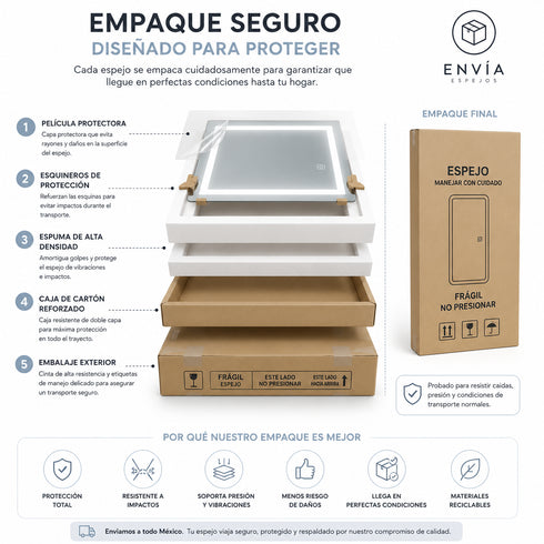 Espejo Led 120x50 Cm Rectangular Touch Envia Espejos