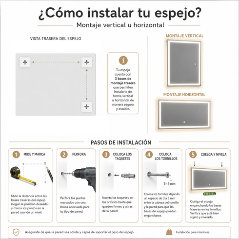 Espejo LED Touch 3 tonos Rectangular 100x60 Envia Espejos