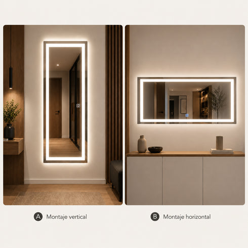 Espejo Led 120x50 Cm Rectangular Touch Envia Espejos