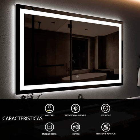 Espejo Led 120x50 Cm Rectangular Touch Envia Espejos