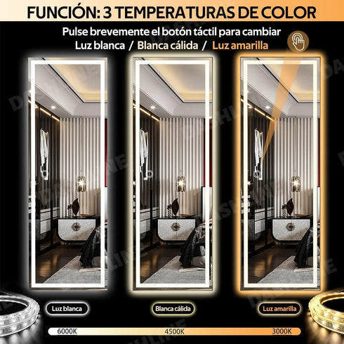 Espejo Led 110x40 Cm Rectangular Touch Envia Espejos