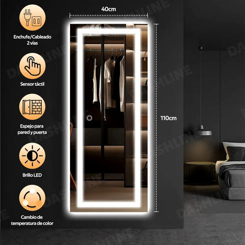 Espejo Led 110x40 Cm Rectangular Touch Envia Espejos